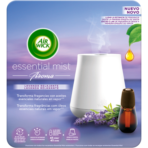 Assainisseur d&#39;Air Essential Mist Lavender Dispositif relaxant et recharge 20 ml