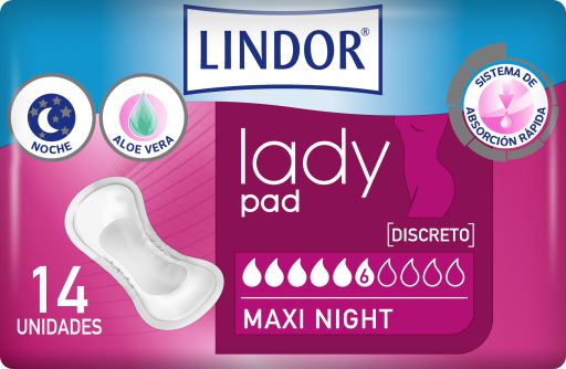 Lady pad Maxi Nuit compresse 6 Gouttes 14 Unités