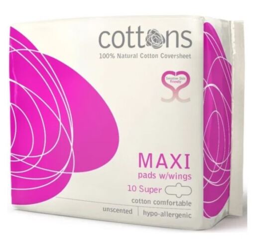 Compresse de Nuit Maxi avec Ailes 100% Coton 10 Unités